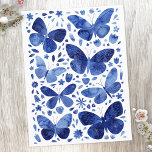 Butterfly Watercolor Blue Postkarte<br><div class="desc">Indigo blue and white watercolor butterfly painting. Original art by Nic Squirrell.</div>