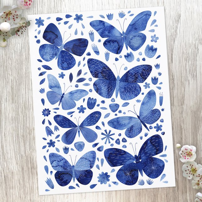 Butterfly Watercolor Blue Postkarte (Von Creator hochgeladen)
