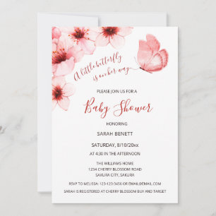 Butterfly Watercolor Cherry Blossom Babydusche Einladung