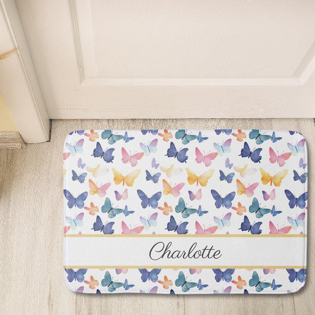 Butterfly Watercolor Individuelle Name Badematte (Von Creator hochgeladen)