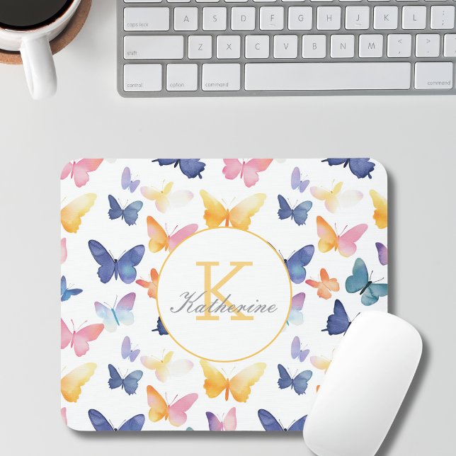 Butterfly Watercolor Individuelle Name Mousepad (Von Creator hochgeladen)
