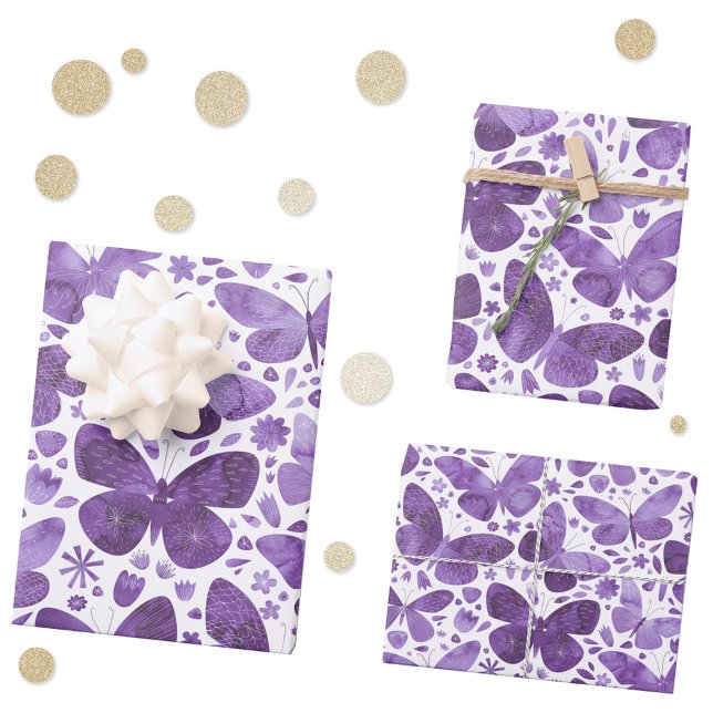 Butterfly Watercolor Lila Geschenkpapier Set (Purple watercolor butterfly gift wrapping paper sheets)