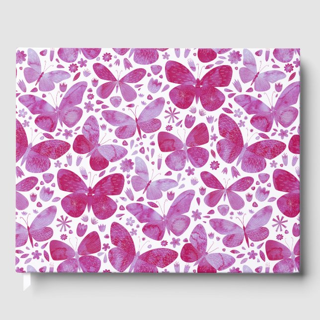 Butterfly Watercolor Magenta Pink Gästebuch (Vorderseite)