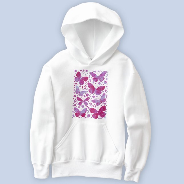 Butterfly Watercolor Magenta Pink Hoodie (Hot magenta pink watercolor butterfly art hoodie)