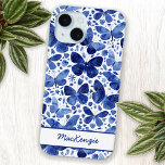 Butterfly Watercolor Personalisiert Case-Mate iPhone Hülle<br><div class="desc">Indigoblau-weiße Aquarellmustermalerei. Ändern Sie den Namen,  um ihn zu personalisieren.</div>