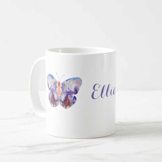 Butterfly Watercolor Personalisiert Kaffeetasse (Vorderseite Links)