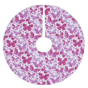 Butterfly Watercolor Pink Polyester Weihnachtsbaumdecke