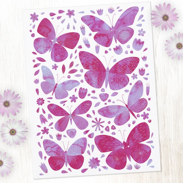 Butterfly Watercolor Pink Postkarte (Von Creator hochgeladen)