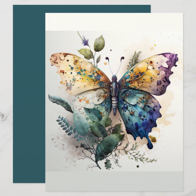 Butterfly Watercolor Scrapbooking Paper (Vorne/Hinten)
