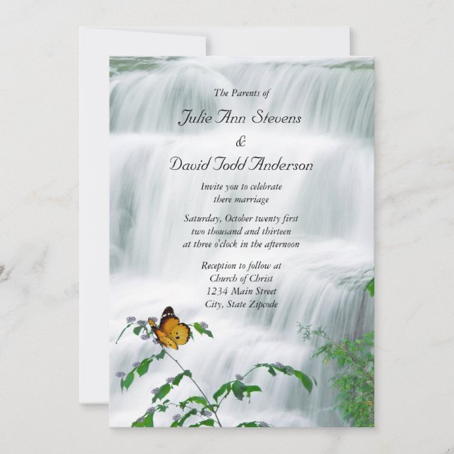 Butterfly & Waterfall Hochzeit Einladung (Vorderseite)