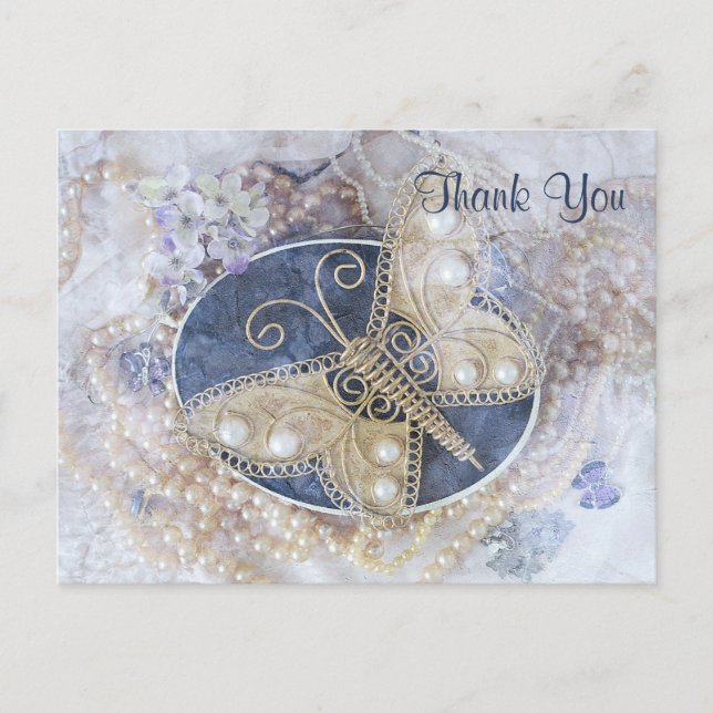 Butterfly Wedding Bridal White Gold Elegante Postkarte (Vorderseite)