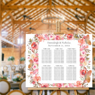 Butterfly Wedding Coral Boho Blues Seating Chart Poster