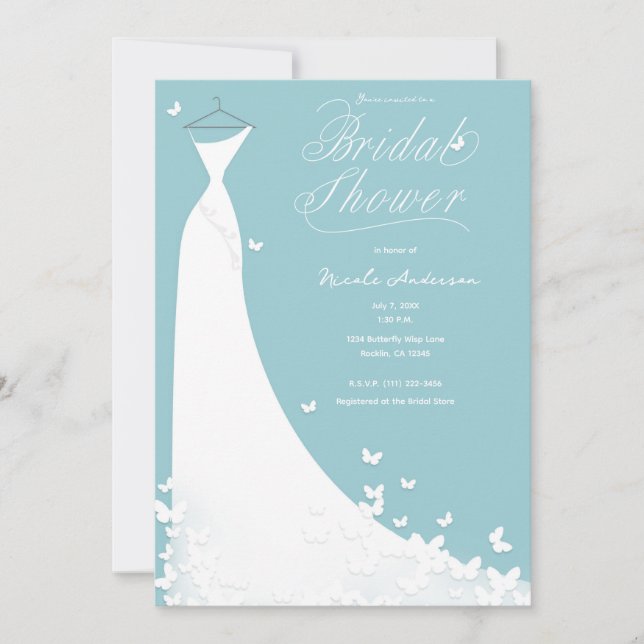 Butterfly Wedding Dress Türkis Brautparty Einladung (Vorderseite)
