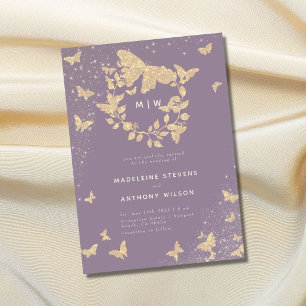Butterfly Wedding Lilac Gold Monogramme Elegant Einladung