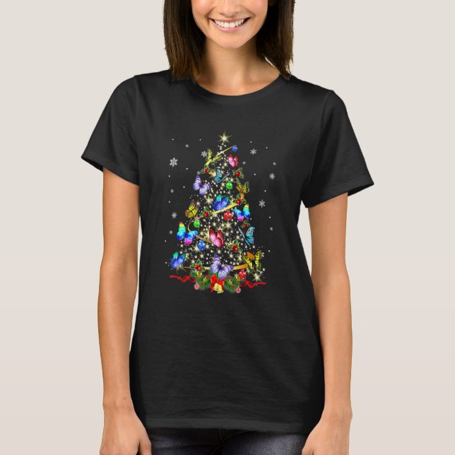 Butterfly Weihnachtsbaum Lichter Pajamas Xmas Butt T-Shirt (Vorderseite)