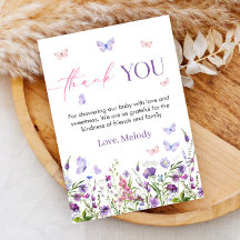 Butterfly Wildblume Babydusche Danke Karte