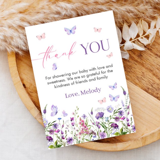 Butterfly Wildblume Babydusche Danke Karte (Butterfly Wildflower Baby Shower Thank You Card)