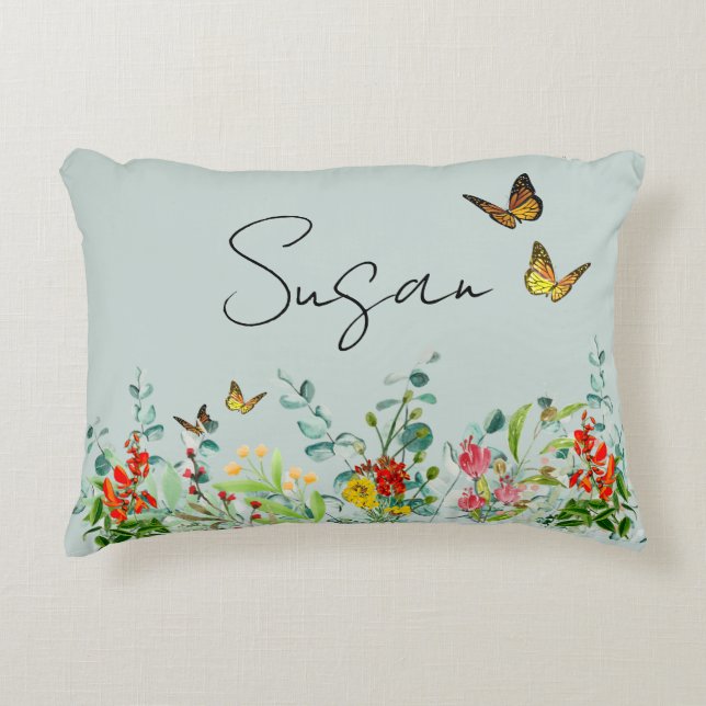 Butterfly Wildblume Garden Personalisiert Dekokissen (Vorderseite)