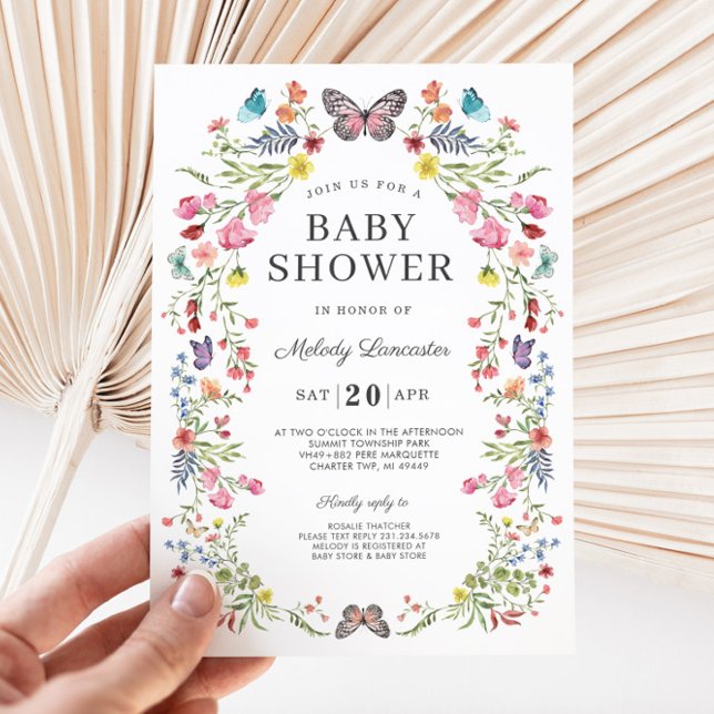 Butterfly Wildblume Kinderdusche Einladung (Tiny Blooms Butterfly Wilflower Baby Shower Invitation)