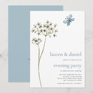 Butterfly Wildblume QR Blue Wedding Abend Party Einladung