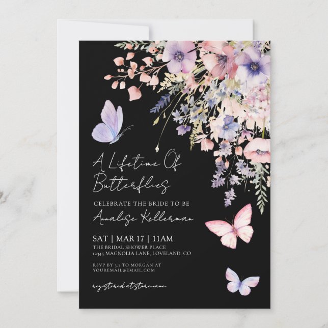 Butterfly Wildflower Bridal Shower Einladung (Vorderseite)