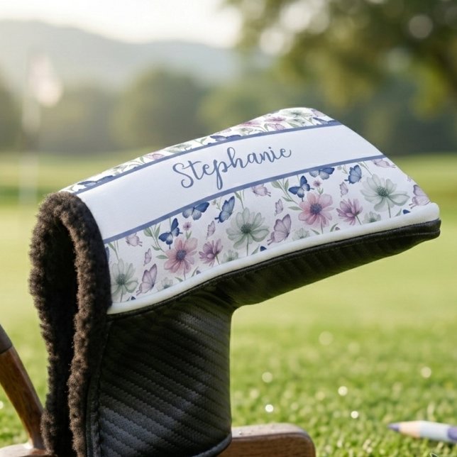 Butterfly Wildflower Golf Headcover (Personalized Butterfly Wildflower Putter Head Cover)