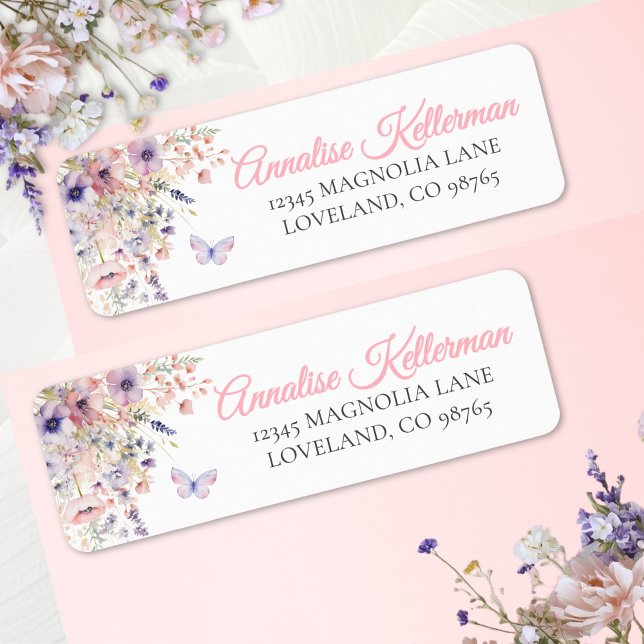 Butterfly Wildflower Return Address Label (Butterfly Wildflower Return Address Label)