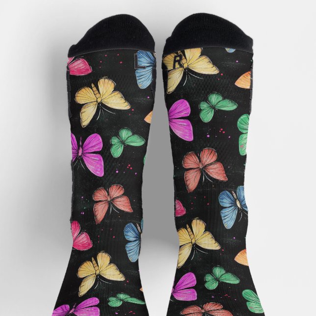 Butterfly Wings Chalk Zeichne Muster Schwarz Socken (Oben)