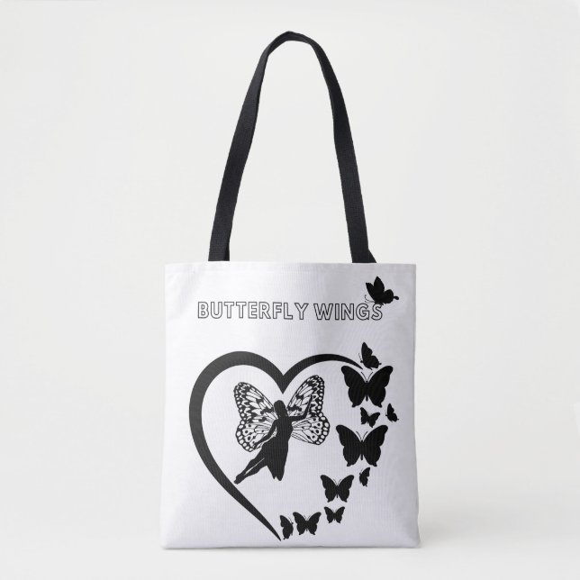 Butterfly Wings Heart Silhouette Tote Bag Tasche (Vorderseite)