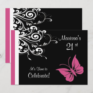 Butterfly Wirbel Cranberry Pink Geburtstagsparty Einladung