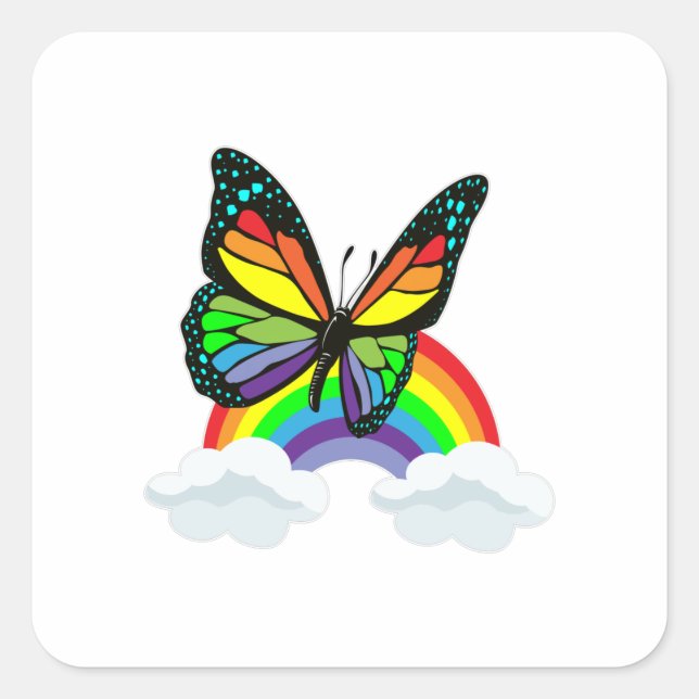 Butterfly with Rainbow Quadratischer Aufkleber (Vorderseite)