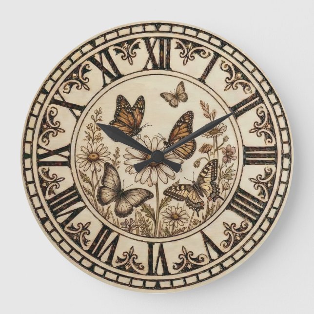 Butterfly wooden Wall Clock   Große Wanduhr (Vorderseite)