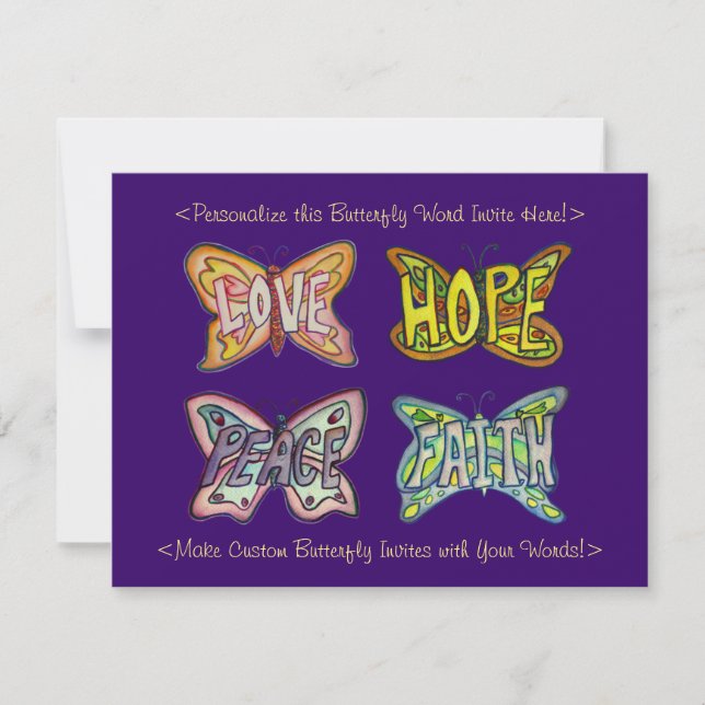 Butterfly Word Art Custom Design Einladungen (Vorderseite)