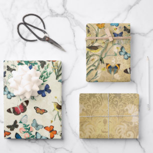 Butterfly Wrapping Paper Flat Sheet Set 3 Geschenkpapier Set