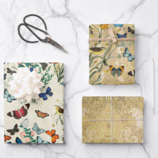 Butterfly Wrapping Paper Flat Sheet Set 3 Geschenkpapier Set