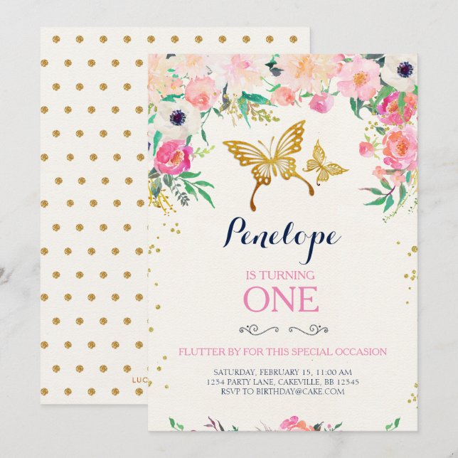 Butterfly zum Geburtstag Einladung (Vorne/Hinten)