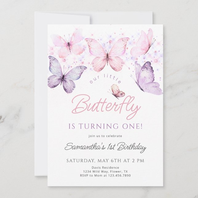 Butterfly zum Geburtstag Einladung, erster Geburts Einladung (Vorderseite)