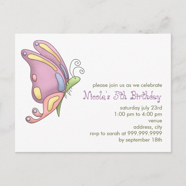 Butterfly zum Geburtstag Einladungspostkarte (Vorderseite)