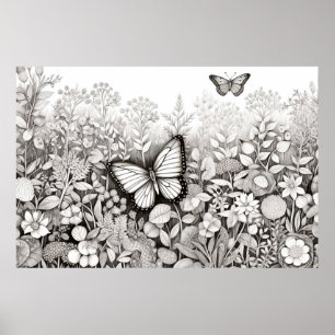 Butterfy Friedlich Nature Prairie Sketch Zeichnend Poster