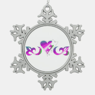Butterfy Lily and Heart Schneeflocken Zinn-Ornament