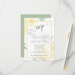 Buttergelb Boho Chic Wasserfarben Rosen Hochzeit RSVP Karte