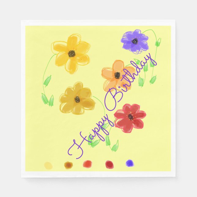Buttergelb mit farbigem Blumenmuster Serviette (Vorderseite)
