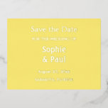 Buttergelb Save the Date Folie Einladungspostkarte<br><div class="desc">Butter Gelb Save the Date Foil Einladung Postcard, bitte personalisieren Sie die Vorderseite und Rückseite der Postkarte mit der Online-Personalisierung Vorlage vor der Bestellung. Auf der Vorderseite der Postkarte befindet sich ein echter metallischer Folientext in einer buttergelben Farbe, auf der Rückseite der Postkarte befindet sich eine schwarze Tinte auf weißem...</div>