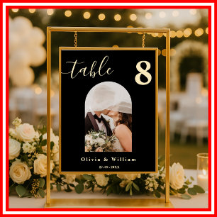 Buttergelb schwarze Hochzeit PHOTO-Tischnummer Poster