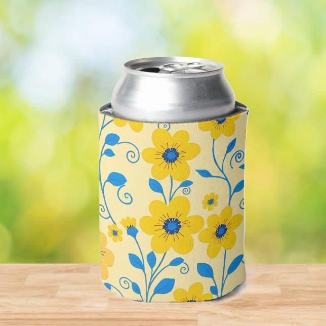 Buttergelb und blau dosenkühler (Butter Yellow and Blue Floral Can Cooler )