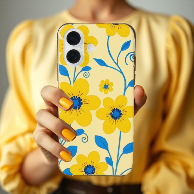 Buttergelb und blau iPhone 16 hülle (Butter Yellow and Blue Floral Case-Mate iPhone Case)