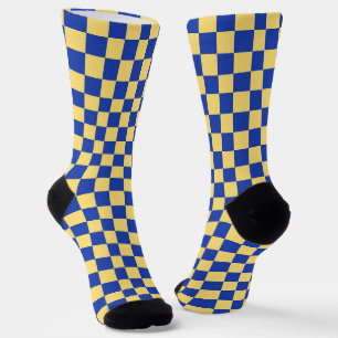 Buttergelb und blau kariertes Brettmuster Socken