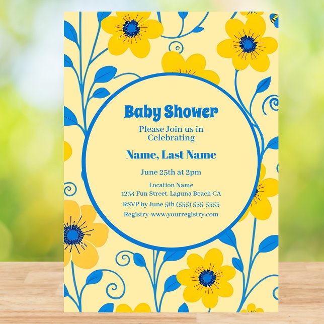 Buttergelb und blaue Florals-Baby-Dusche Einladung (Butter Yellow and Blue Florals-Baby Shower Invitation )