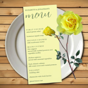 Buttergelb und Minimalistische Hochzeit Menükarte