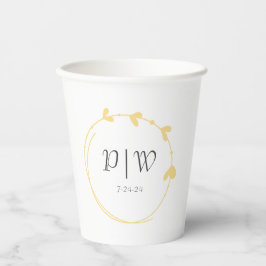 Buttergelbe Einfache Herzkranzkranz-Monogramm-Hoch Pappbecher